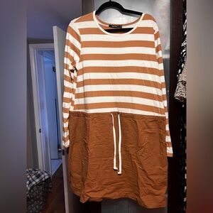Doe & Rae Tan and White Striped Top